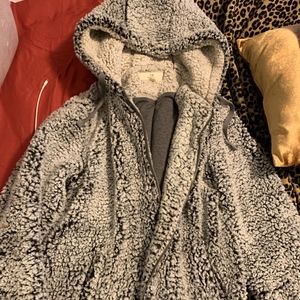 Grey Fuzzy Hooded Jacket